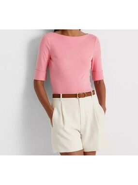 Lauren Ralph Lauren Bright Pink Boatneck Elbow-Sleeve T-Shirt Large
